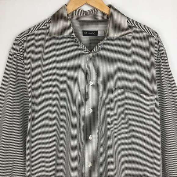 St. Croix Men Button Down Shirt Long Sleeve Black White Stripes Made In Italy XL - Picture 5 of 9